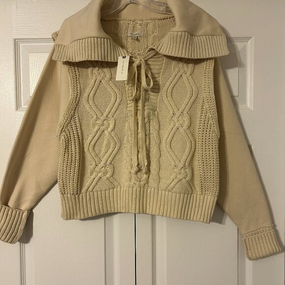 Pilcro Sweaters - Anthropologie PILCRO Sz XS Beige Cable Knit Sweater Sweatshirt Collar Cuffs